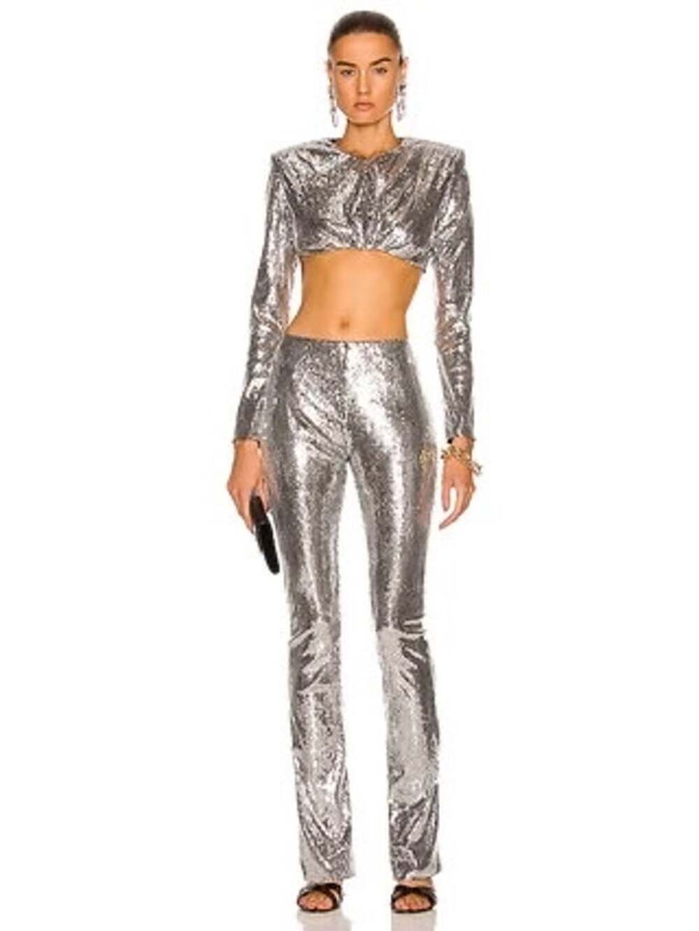 Daniele Carlotta Silver Sequin Crop Top Metallic Party Glam Size 38 US 6